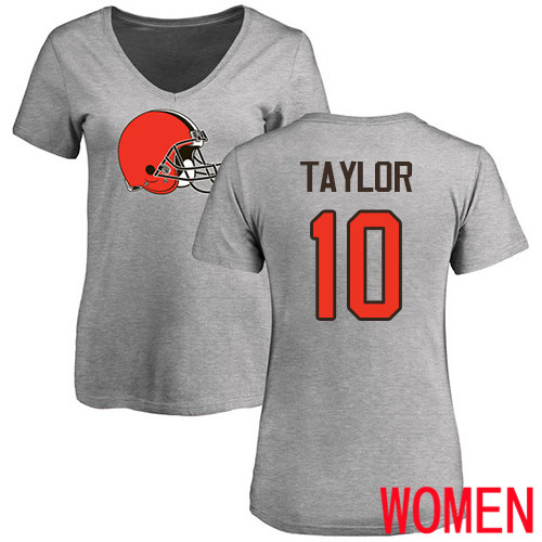 Cleveland Browns Taywan Taylor Women Ash Jersey #10 NFL Football Name and Number Logo T Shirt